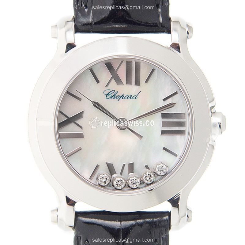 Chopard Happy Sport Quartz - White Dial - Steel Case - Black Alligator Buckle